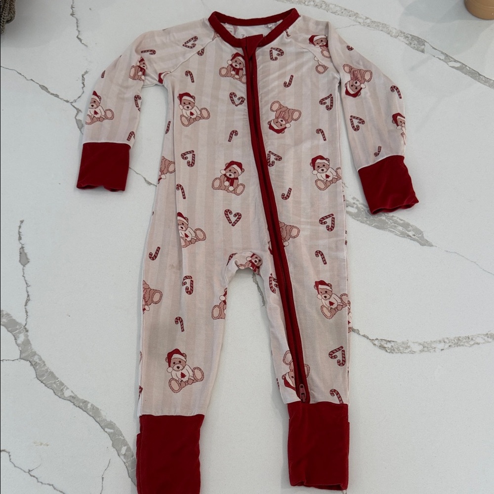 Adorable Red and White Kids Footie Pajamas